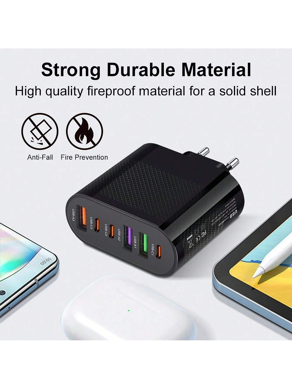 Thumbnail: 1 PC White EU Plug Charger 65W PD USB Charger 6 Ports USB Type C Charger Quick C
