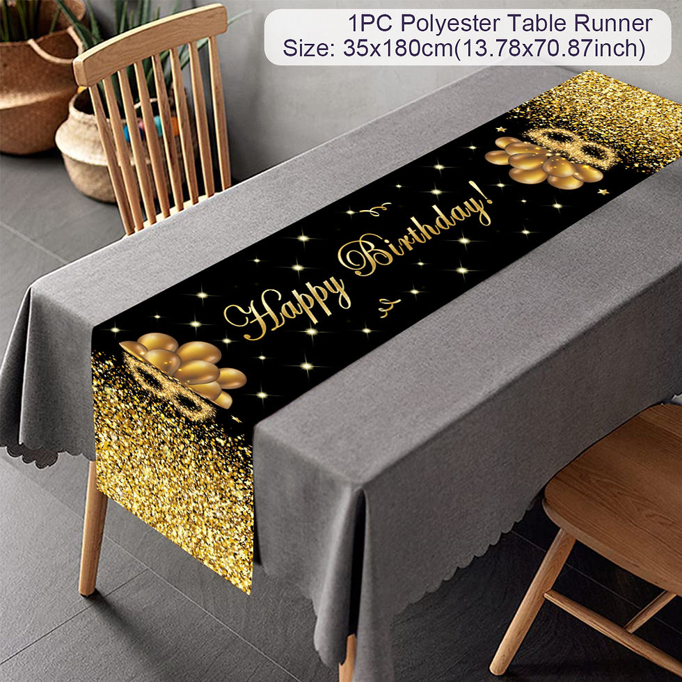 Thumbnail: Black Gold Happy Birthday Table Runner 30th 40th 50th Birthday Party Decoration