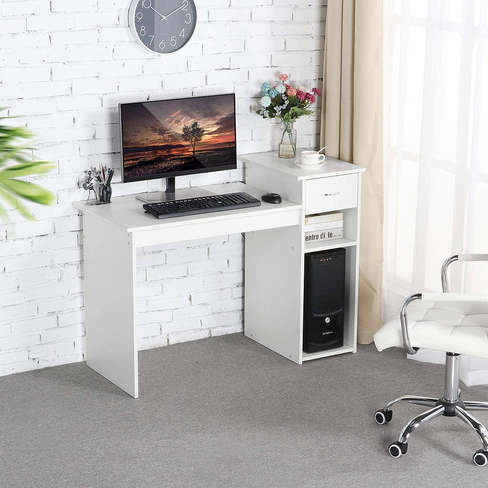Thumbnail: Small White Computer Desk, Compact Study PC Laptop Table Workstation with Drawer