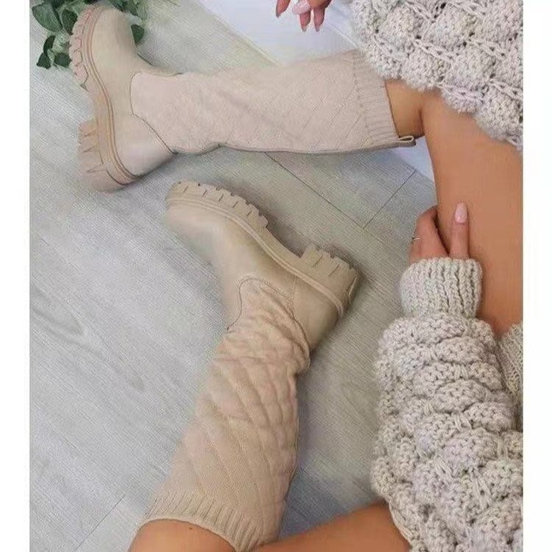 Thumbnail: Women's Over-the-Knee Boots with Red Chunky Sole – Stylish Stretch Fit Boots