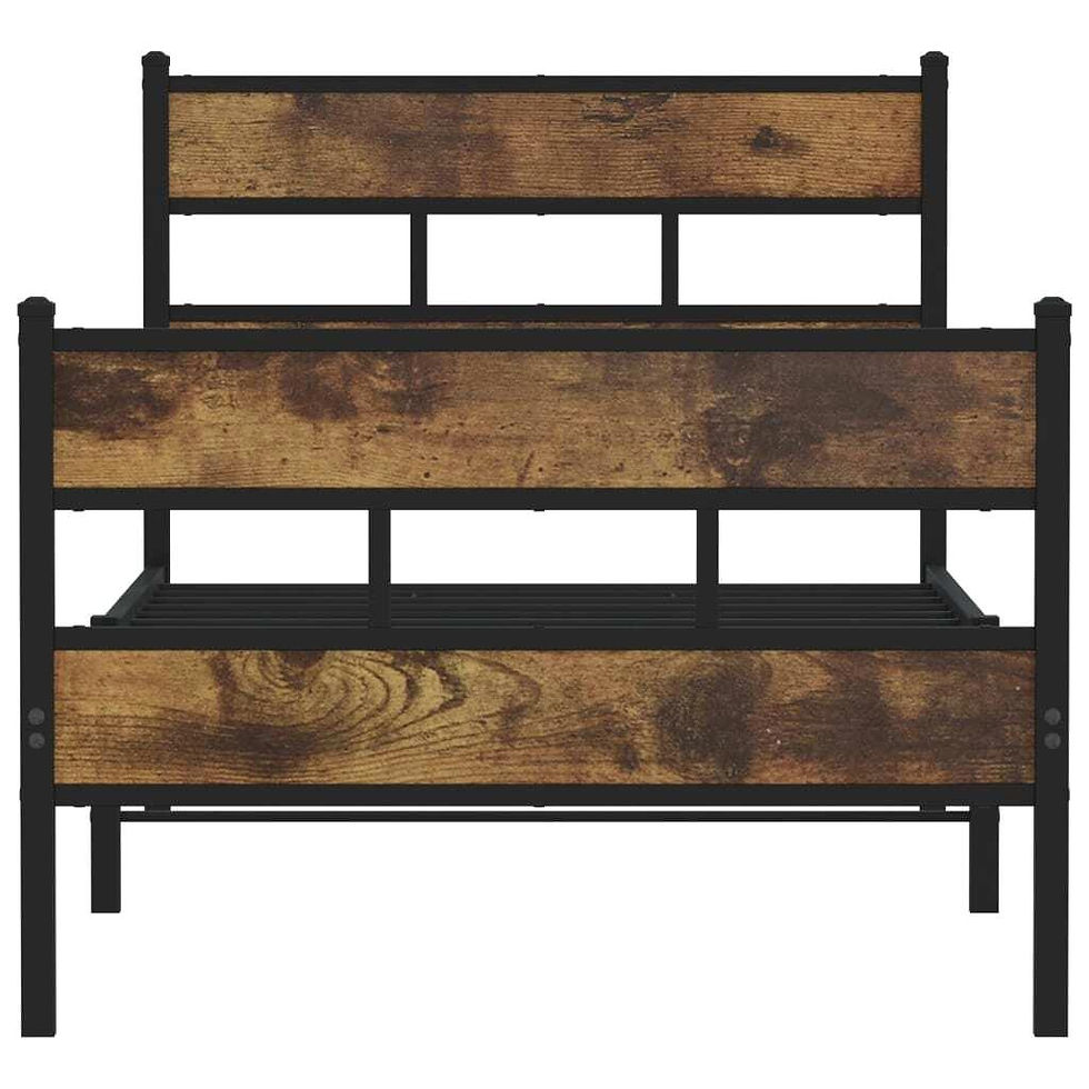 Thumbnail: Heavy-Duty Metal and Wood Single Bed Frame Sturdy Iron Structure, Modern Design