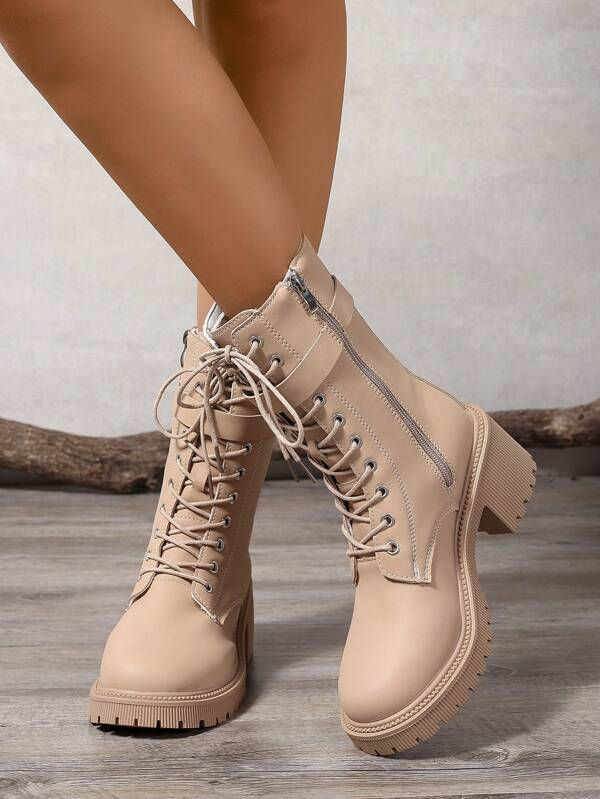 Miniatura: Women's Minimalist Fashion Western Chunky Mid-Heel Short Boots, New Autumn Winte