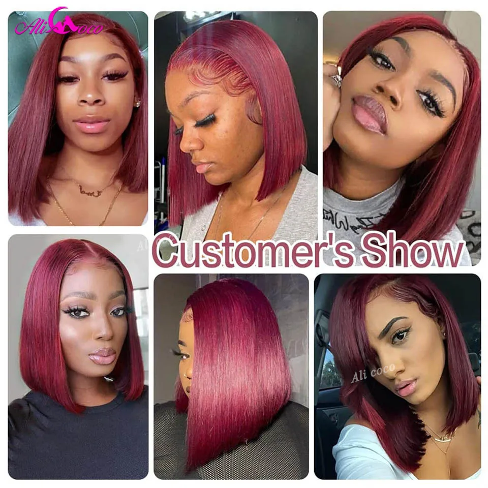 Miniatura: Burgundy Short Bob: 180% Density Lace Frontal Wig