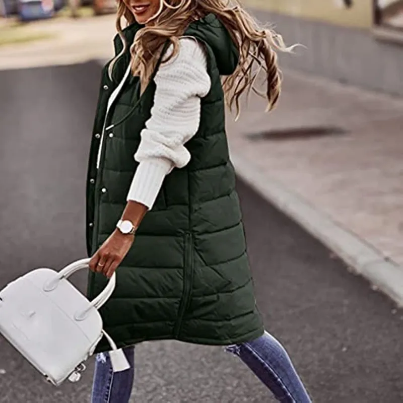 Miniature : Women's Long Vest down Jacket - Quilted Coat Sleeveless Jacket