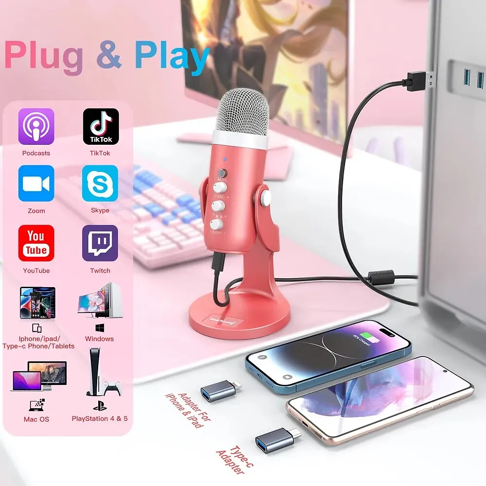 Miniature : USB Microphone Condenser for PC Mac Computer - Pink .