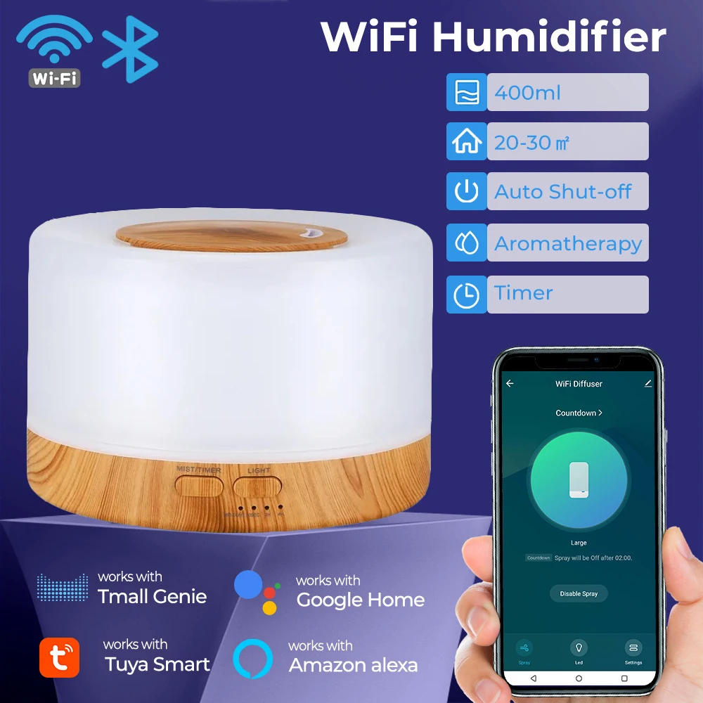 Tuya WiFi Smart Home Humidifier & Aroma Diffuser: Ultrasonic 500ml