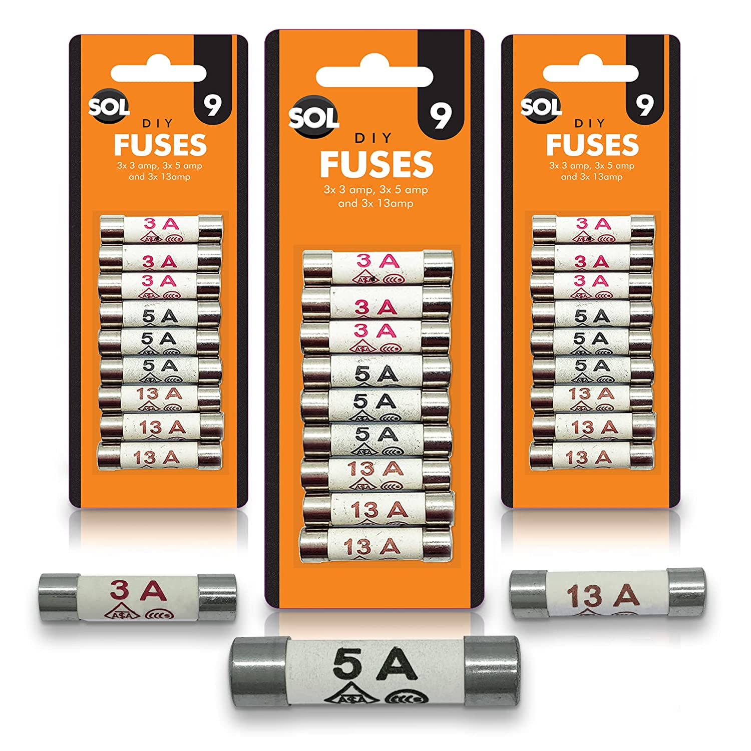 27Pcs Fuses Mixed Household UK | 13 Amp Fuses UK | 5 Amp Fuses UK | 3 Amp Fuses