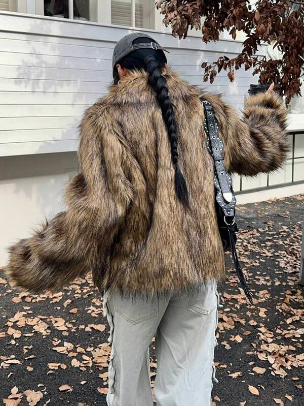 Miniatura: Casual Single-Breasted Short Coat – Camel Loose-Fit Winter Jacket