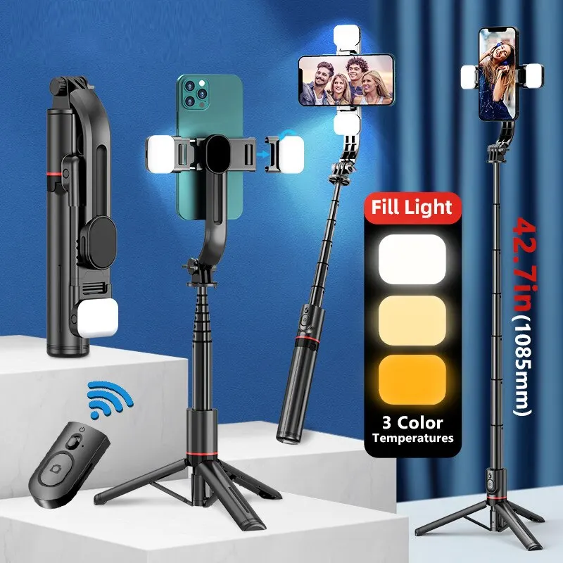 Thumbnail: -L12D Foldable Wireless Bluetooth Selfie Stick Tripod with Remote Shutter, Mini 