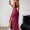 Miniature : MOOSTA Women's Solid Color Square Neck Backless Split Thigh Twist Back Des
