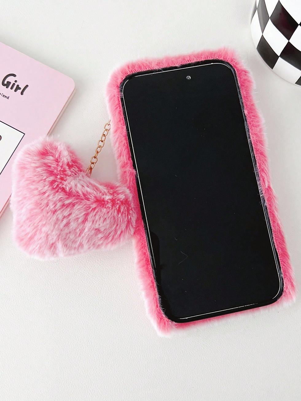 Miniature : Phone Case For iPhone, Samsung Phone Anti Shock With Love Heart Pendant Fluffy