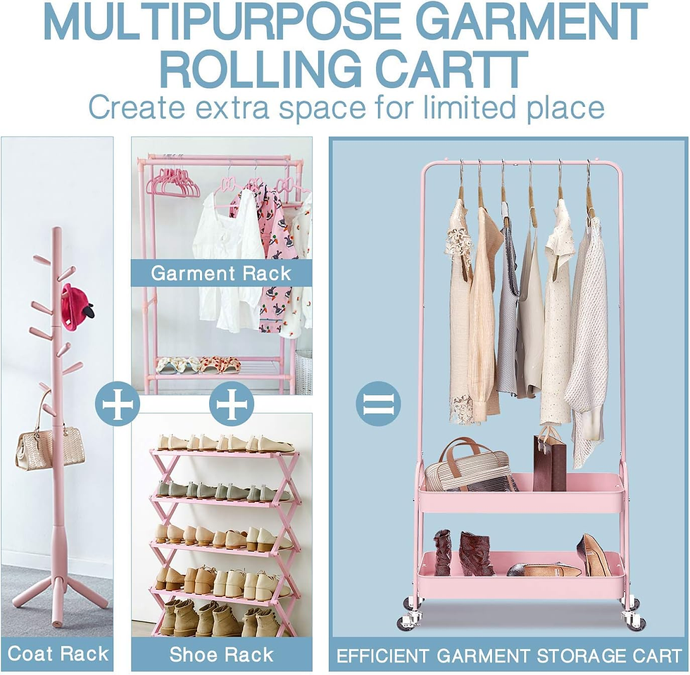 Thumbnail: Metal Clothes Rack,Garment Rack Storage Trolley Rolling Cart Freestanding.
