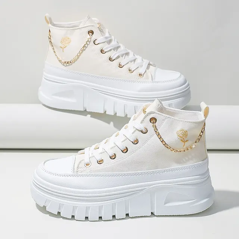 Miniatura: Women Lace-Up Front High Top Flatform Canvas Shoes Fashion Casual Comfortable He