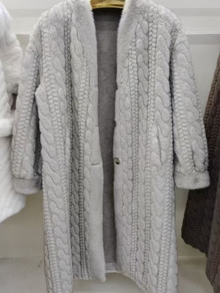 Thumbnail: Women Fur Cardigan Thickened Long 2024Autumn Winter V-neck Jacket Female Loose S