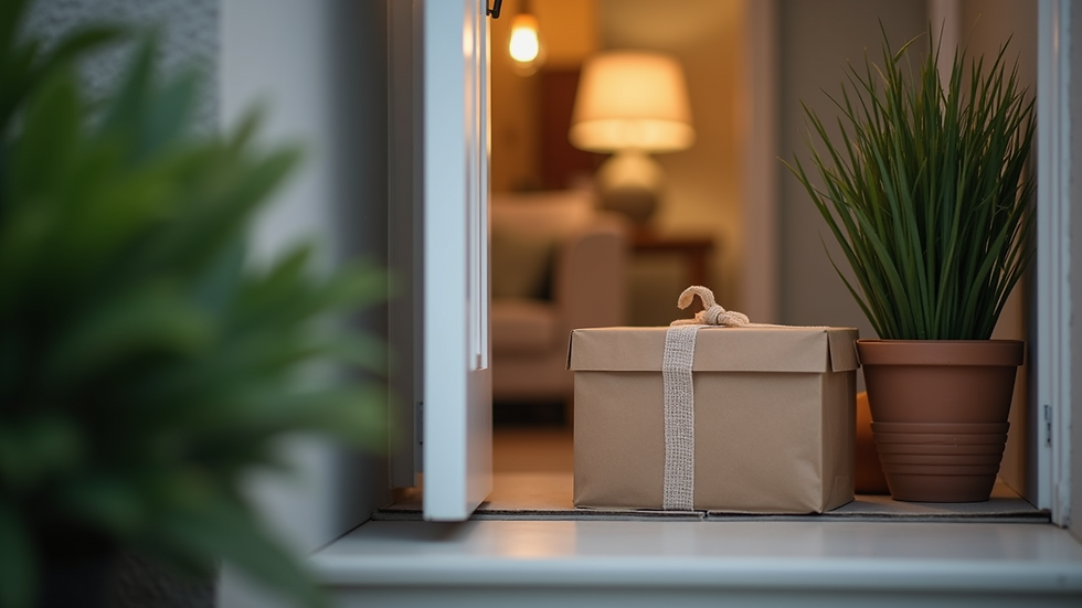 Eye-level view of a parcel delivery on a doorstep
