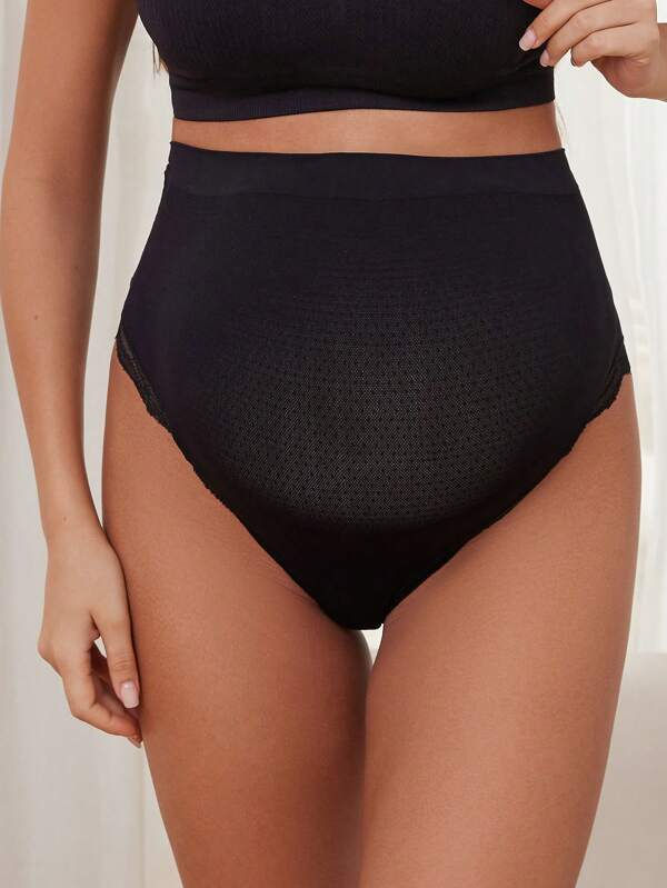 Miniature : Maternity High-Waist Panty – Contrast Lace, High Rise, Medium Stretch, Comfortable Knit Fabric