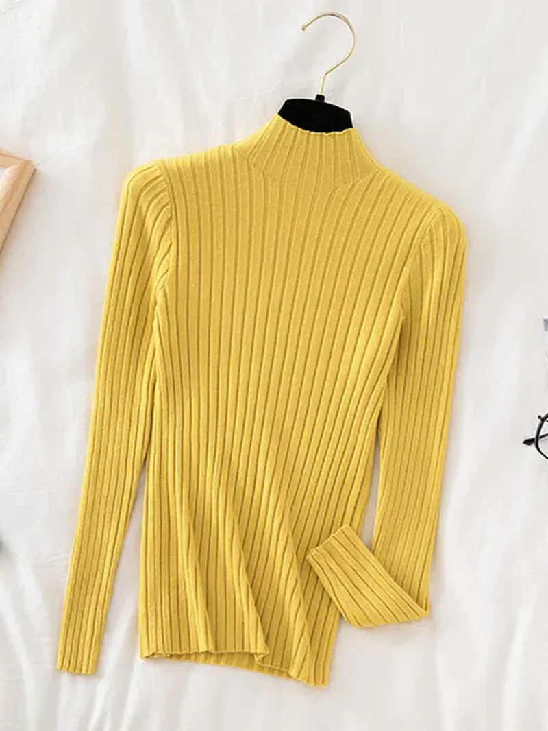 Thumbnail: Women' s Pullover Ribbed Knitted Sweater - High Neck