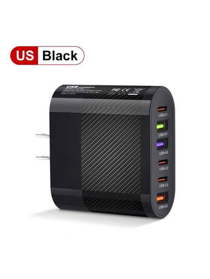 Thumbnail: 1 PC White EU Plug Charger 65W PD USB Charger 6 Ports USB Type C Charger Quick C