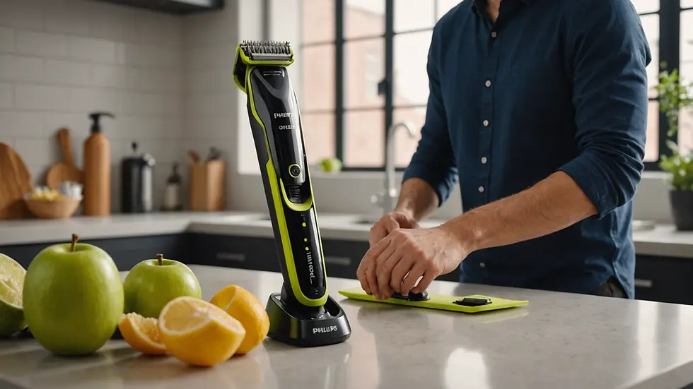 Close-up view of Philips OneBlade Hybrid Styler on a clean countertop