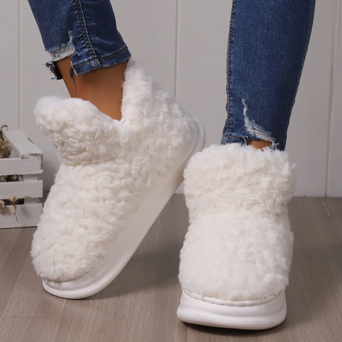 London Fluffy Chunky Sole Platform Slipper Boots