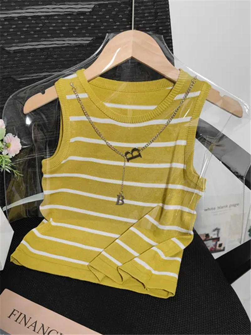 Thumbnail: New Women's Striped Tank Top with Chain .