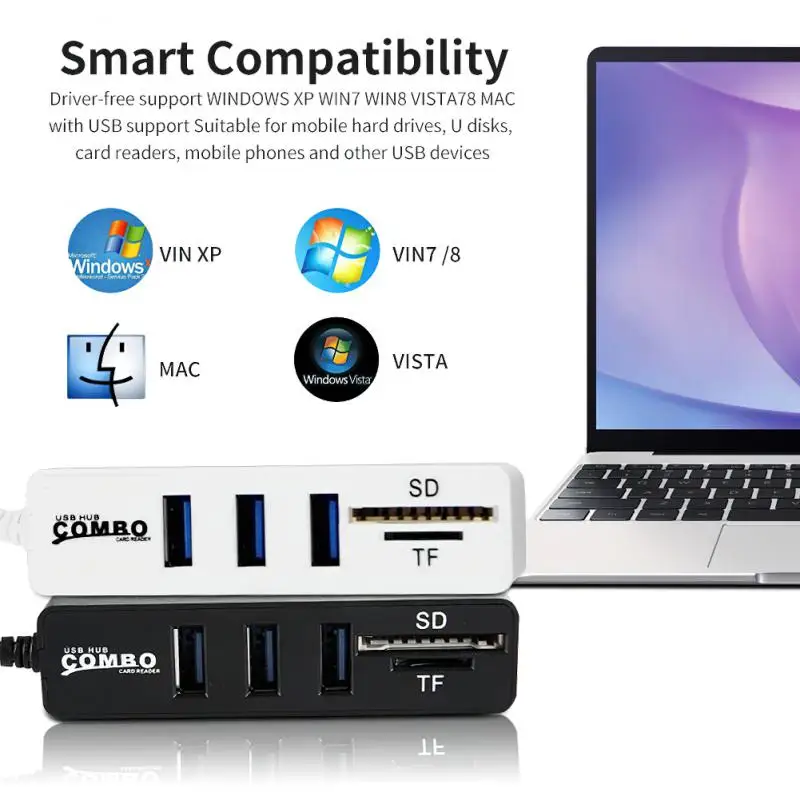 Miniature : All in One USB HUB COMBO 3 Port Splitter Expander USB 2.0