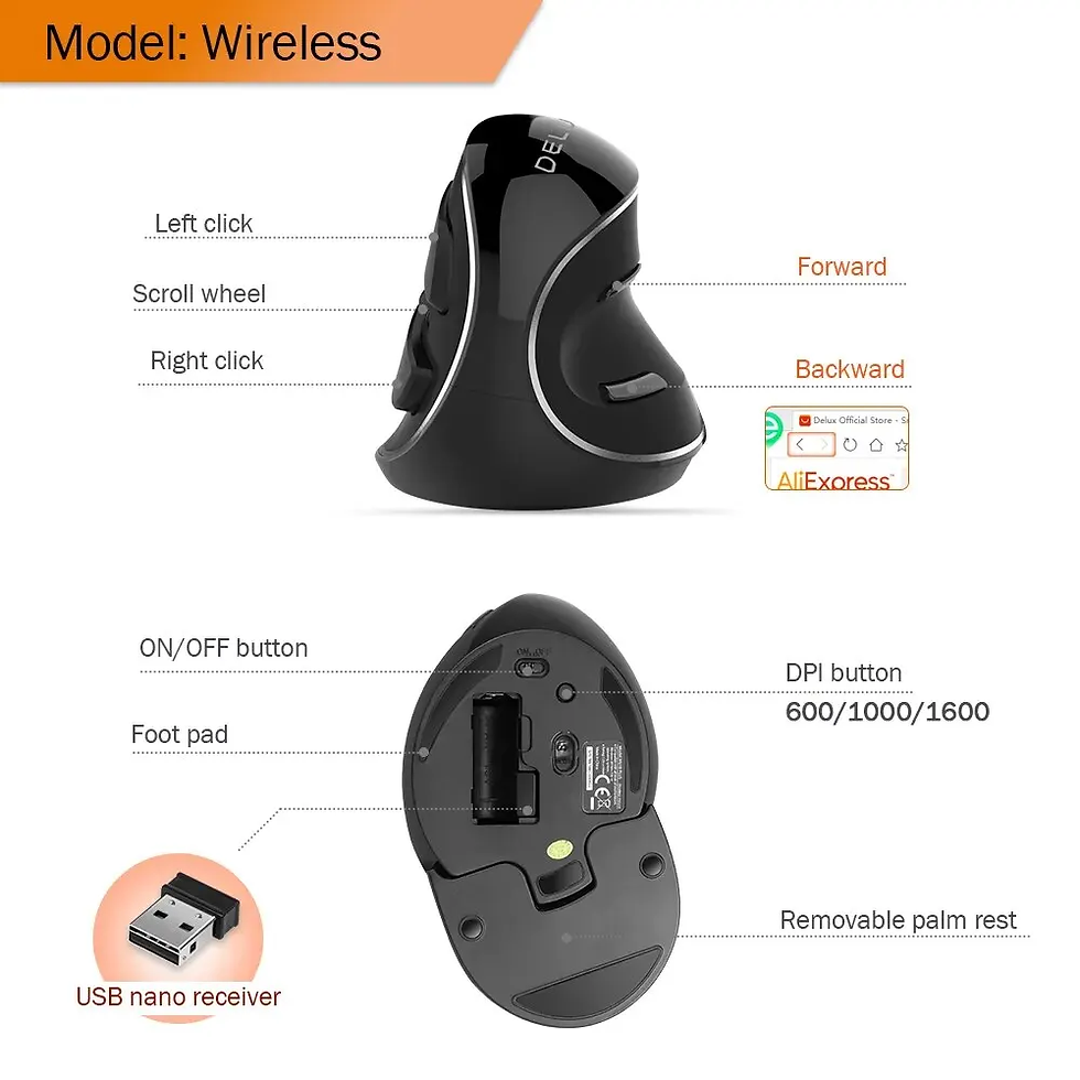 Miniatura: Ergonomic Vertical Gaming Mouse M618 Plus: 6 Buttons,4000 DPI,RGB,Wired/Wireless