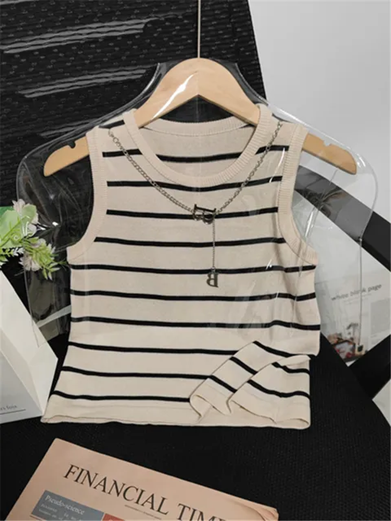 Thumbnail: New Women's Striped Tank Top with Chain .