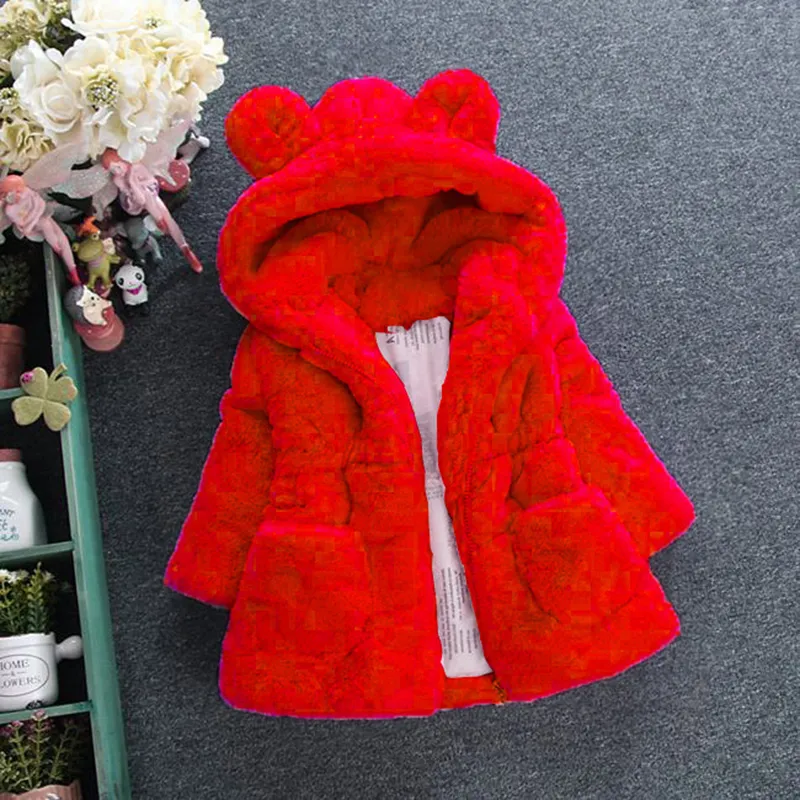Thumbnail: Baby Girls Faux Fur Fleece Hooded Jacket .