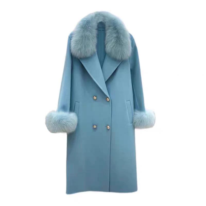 Thumbnail: 2023 Fox Fur Collar Wool Cashmere Coat: Big Fashion Winter