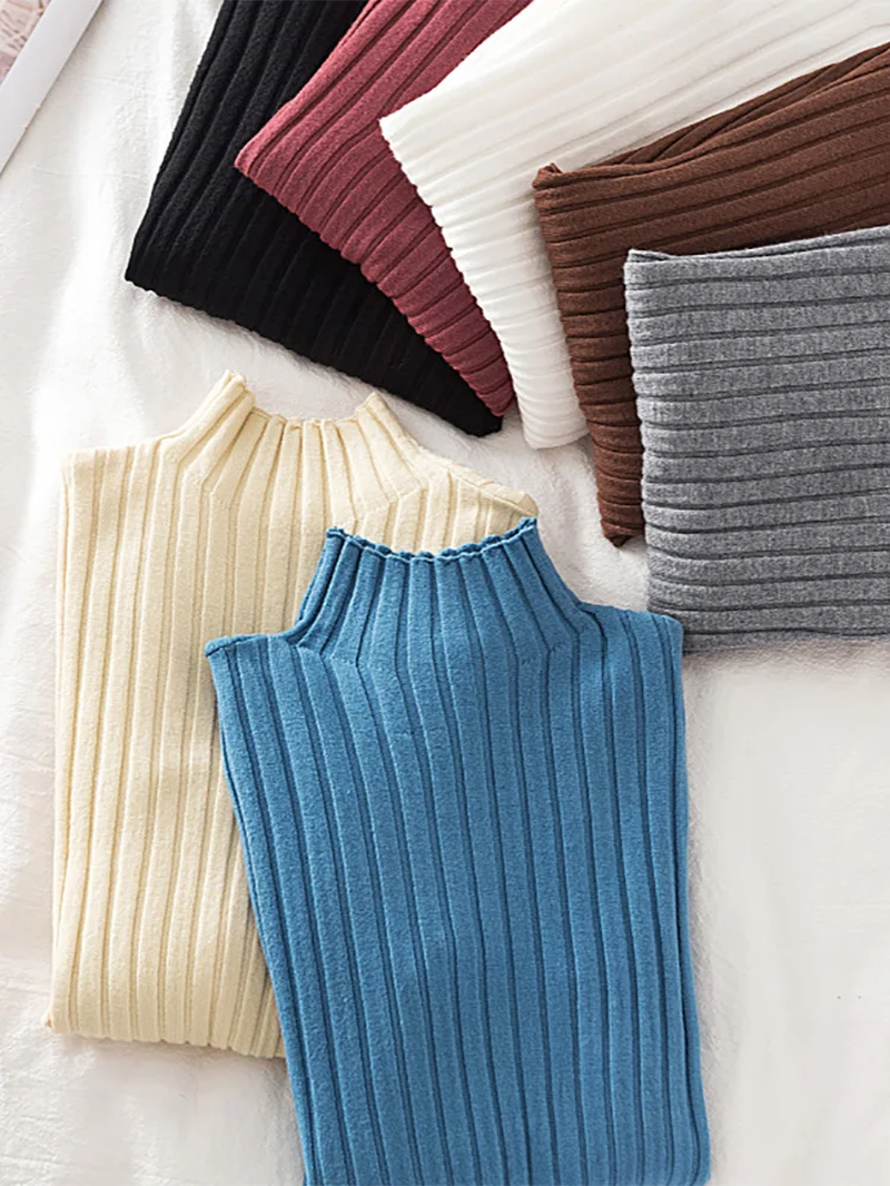 Thumbnail: Women' s Pullover Ribbed Knitted Sweater - High Neck