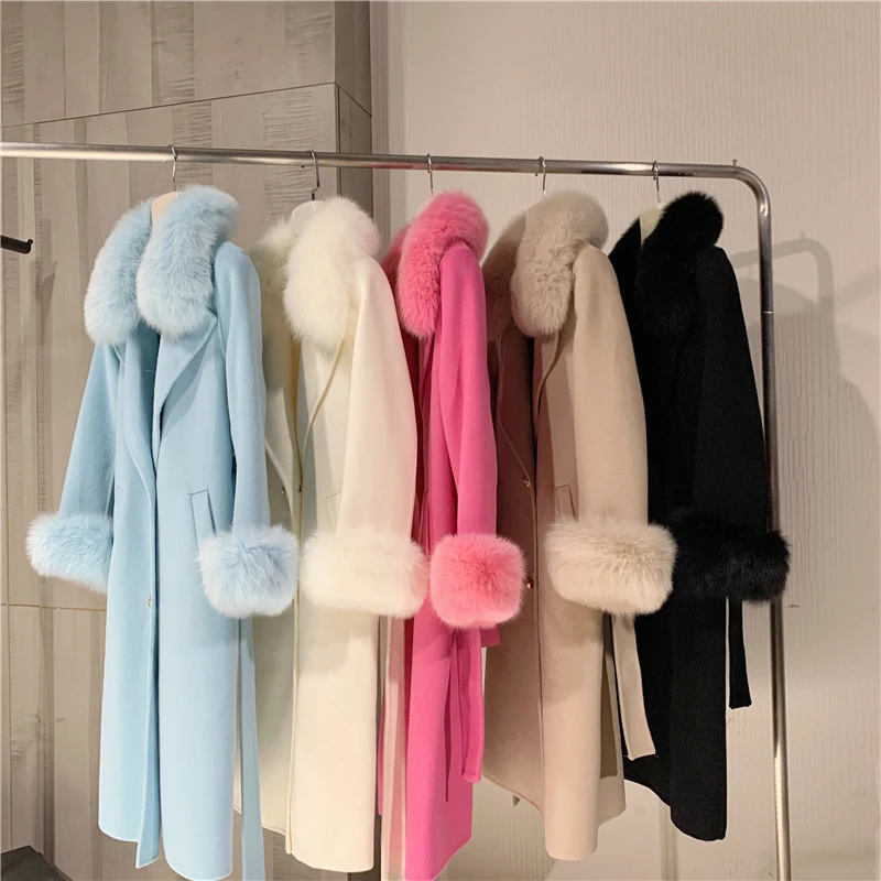 Miniature : 2023 Fox Fur Collar Wool Cashmere Coat: Big Fashion Winter