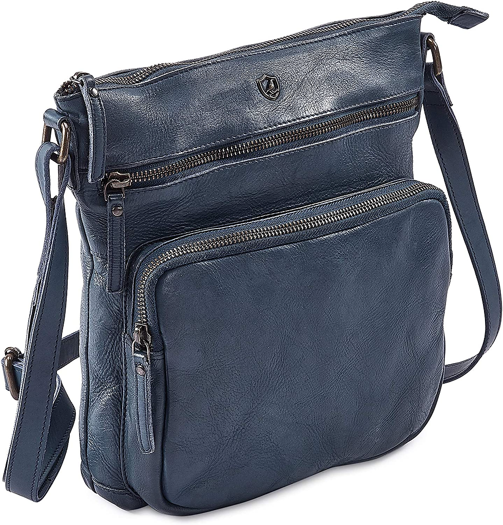 Miniatura: Women Crossbody Real Leather Triple Zip Bag, Purse, Travel Bag (Ocean Blue)