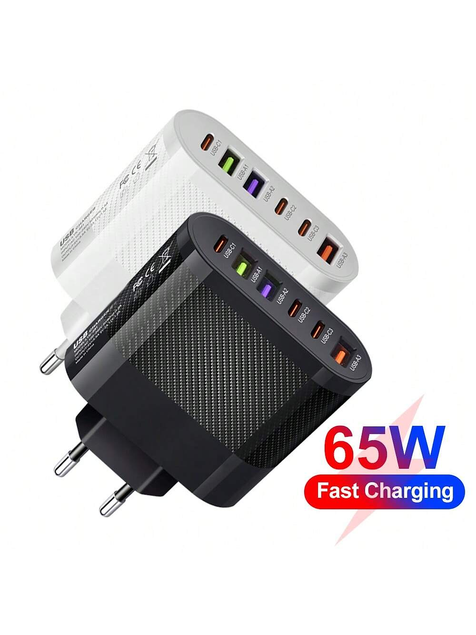 Thumbnail: 1 PC White EU Plug Charger 65W PD USB Charger 6 Ports USB Type C Charger Quick C