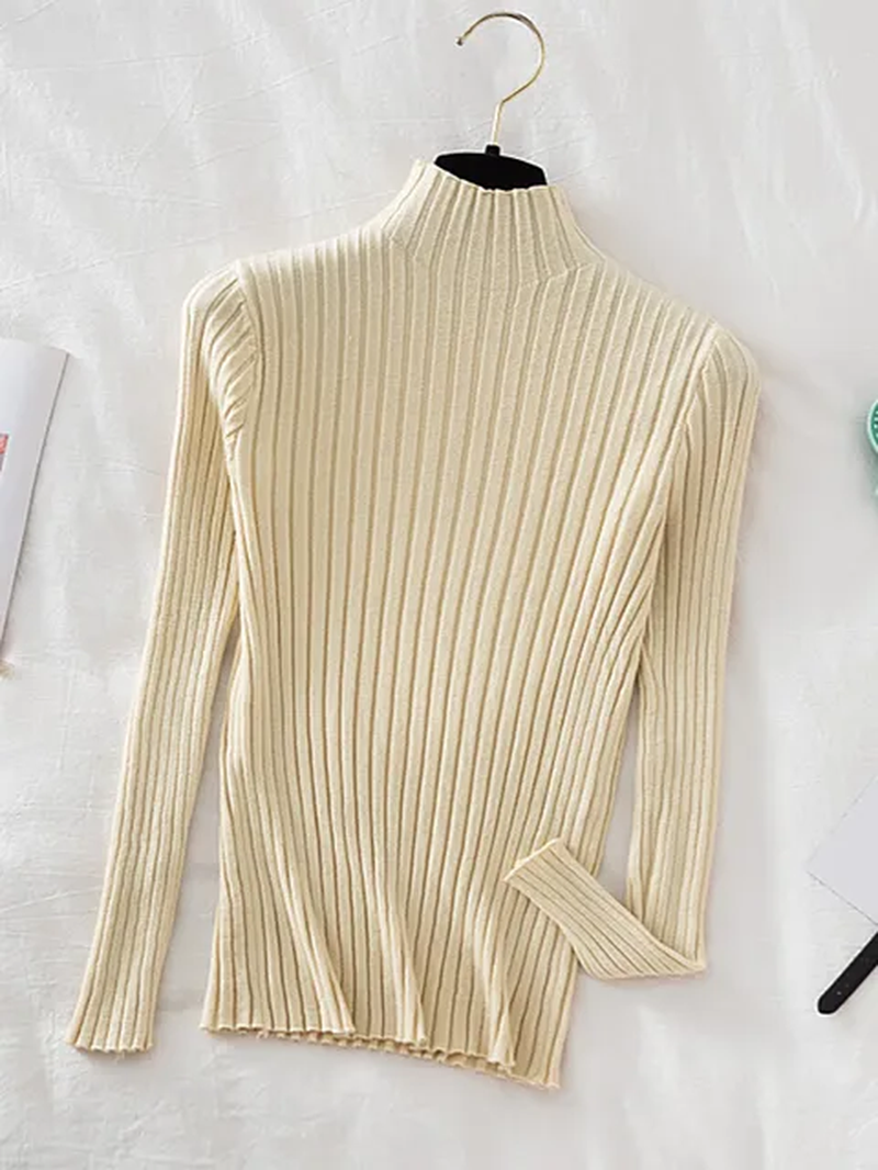 Thumbnail: Women' s Pullover Ribbed Knitted Sweater - High Neck