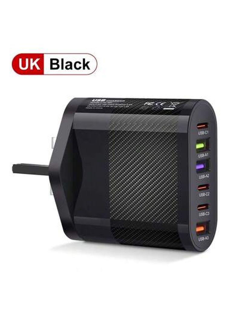 Thumbnail: 1 PC White EU Plug Charger 65W PD USB Charger 6 Ports USB Type C Charger Quick C