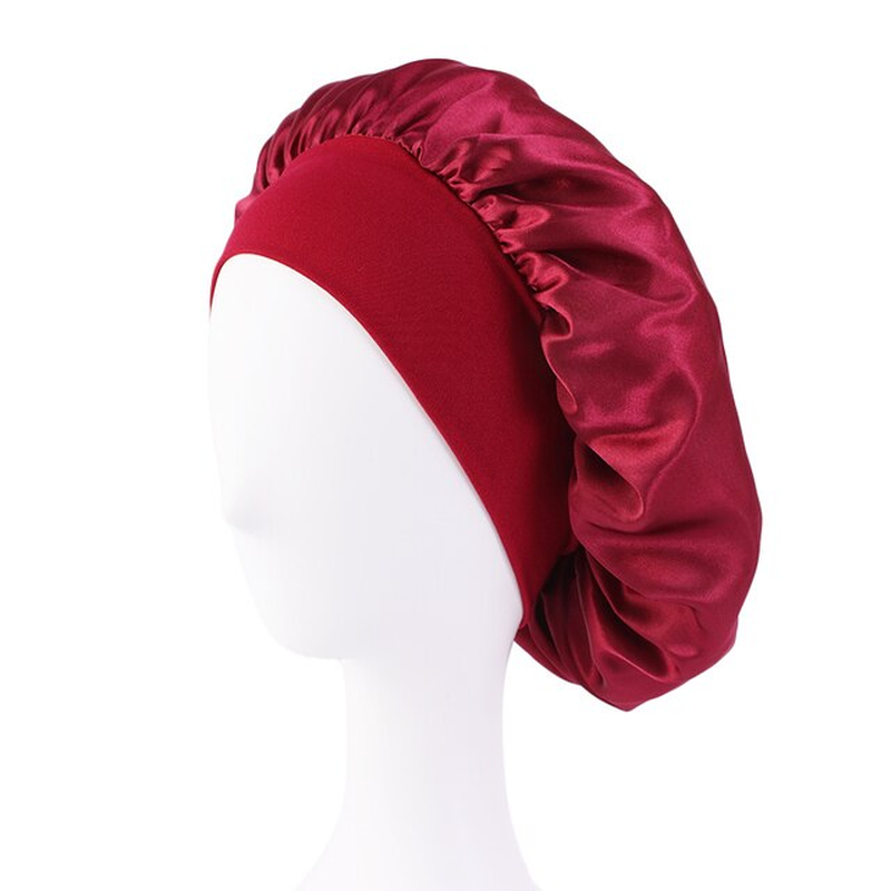 Miniatura: New Women'S Satin Solid Wide-Brimmed Sleeping Hat Unisex Head Wrap Elastic Band 