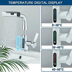 Temperature Digital Display Basin Faucet For Bathroom Pull Out Waterfall Stream