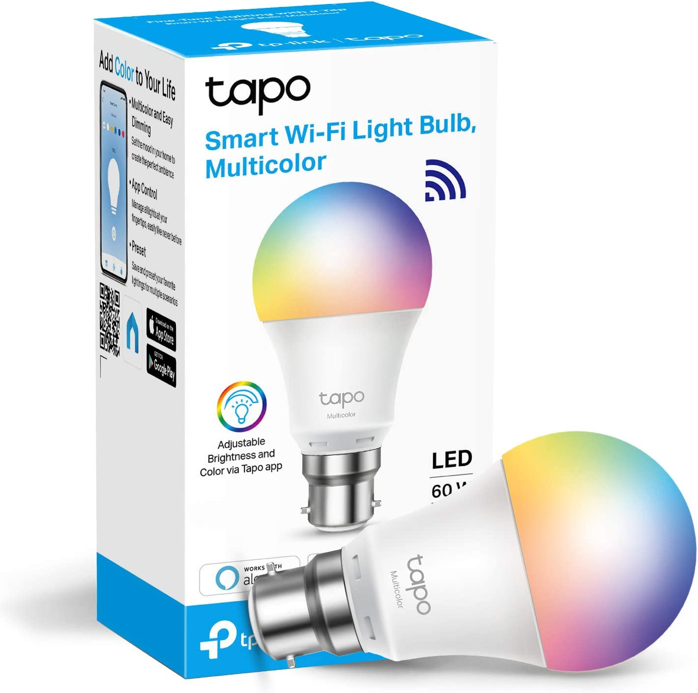 Tapo Smart Bulb, Smart Wifi LED Light, B22, 8.3W, Works with Amazon Alexa(Echo a