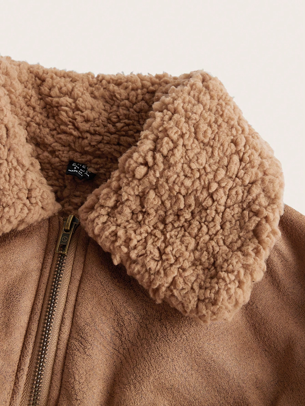 Miniature : Women Borg Collar Zip Up Crop Jacket