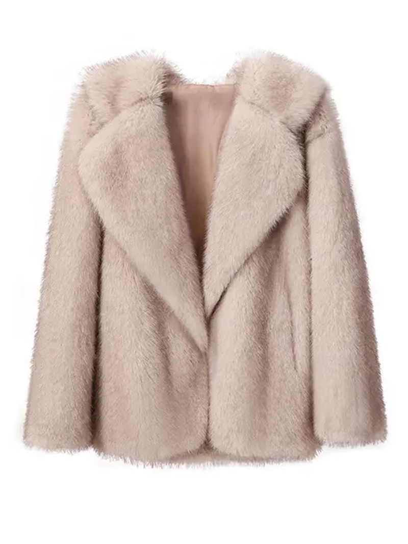 Thumbnail: Women’s Elegant Lapel Fluffy Faux Fur Coat Warm Long Sleeve