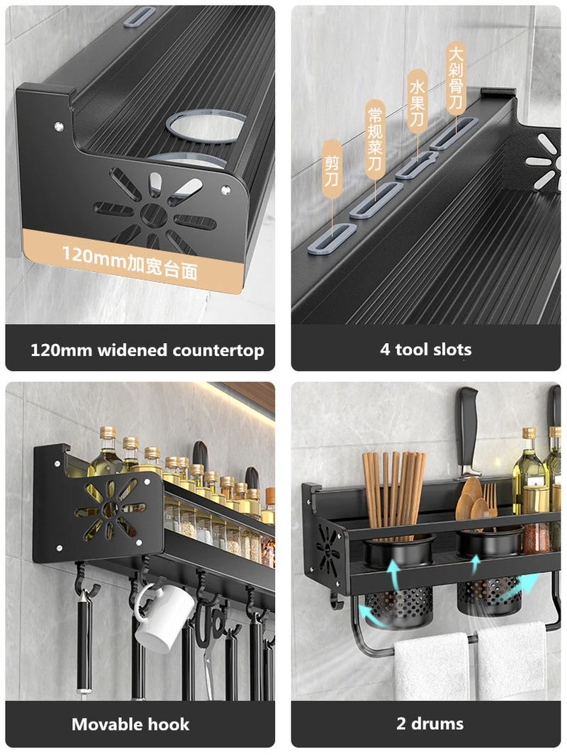Miniatura: Wall-Mounted Spice Rack with Knife Holder: Kitchen Organizer Shelf