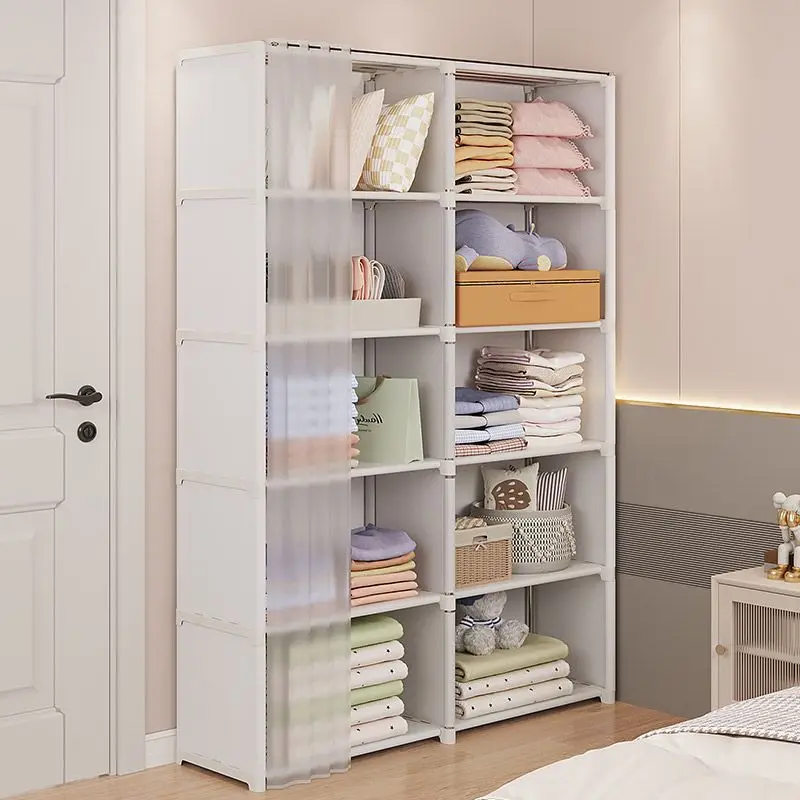 Miniature : Multi-Tier Portable Fabric Storage Wardrobe with Dustproof Cover – 155cm Height