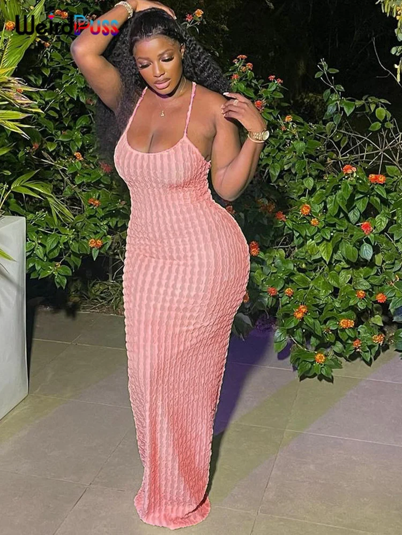 Thumbnail: Women’s Cross Bandage Backless Maxi Dress Bodycon Sexy Skinny Elegant