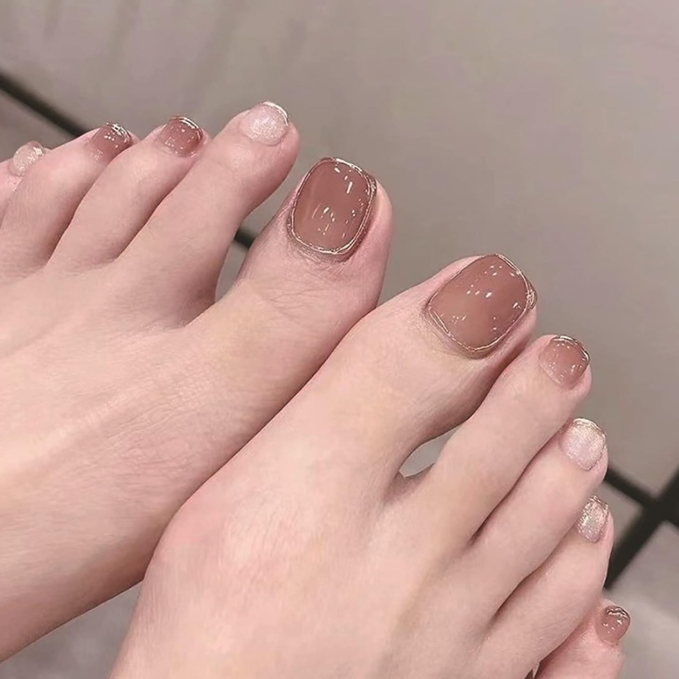 Miniatura: 24 Pcs French Square Glossy False Toenails – Rhinestones Press-On Toenails for a Glamorous Look