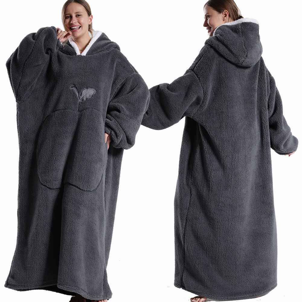 Extra Long Wearable Hooded Blanket – Winter Flannel with Full Sleeves