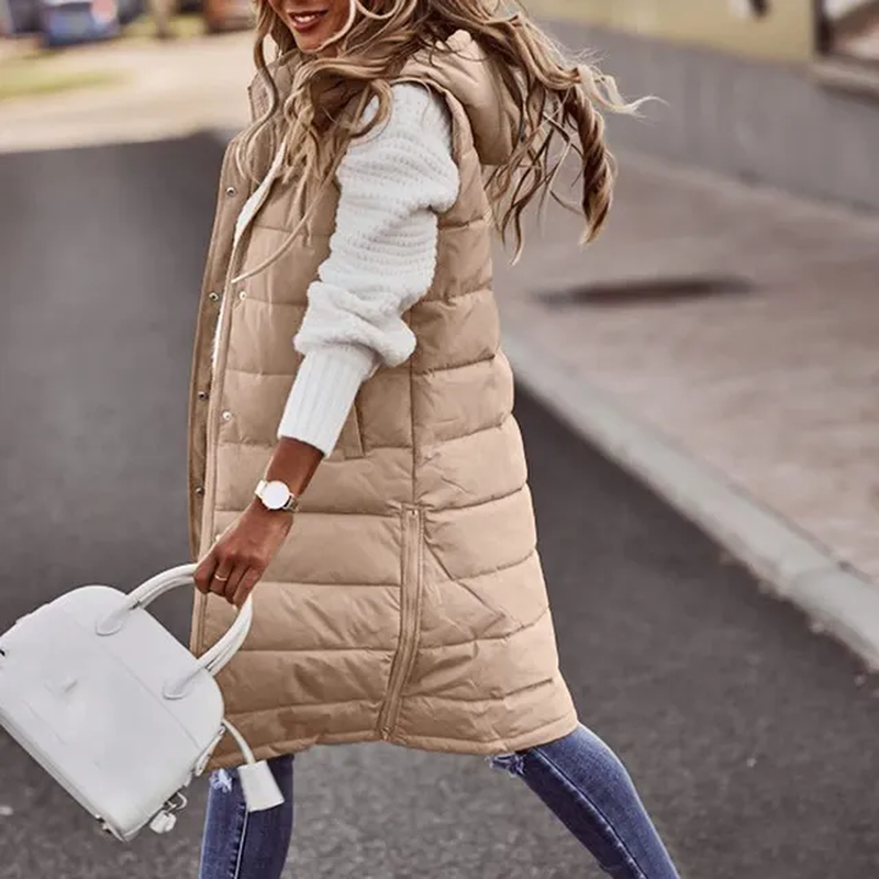 Miniature : Women's Long Vest down Jacket - Quilted Coat Sleeveless Jacket