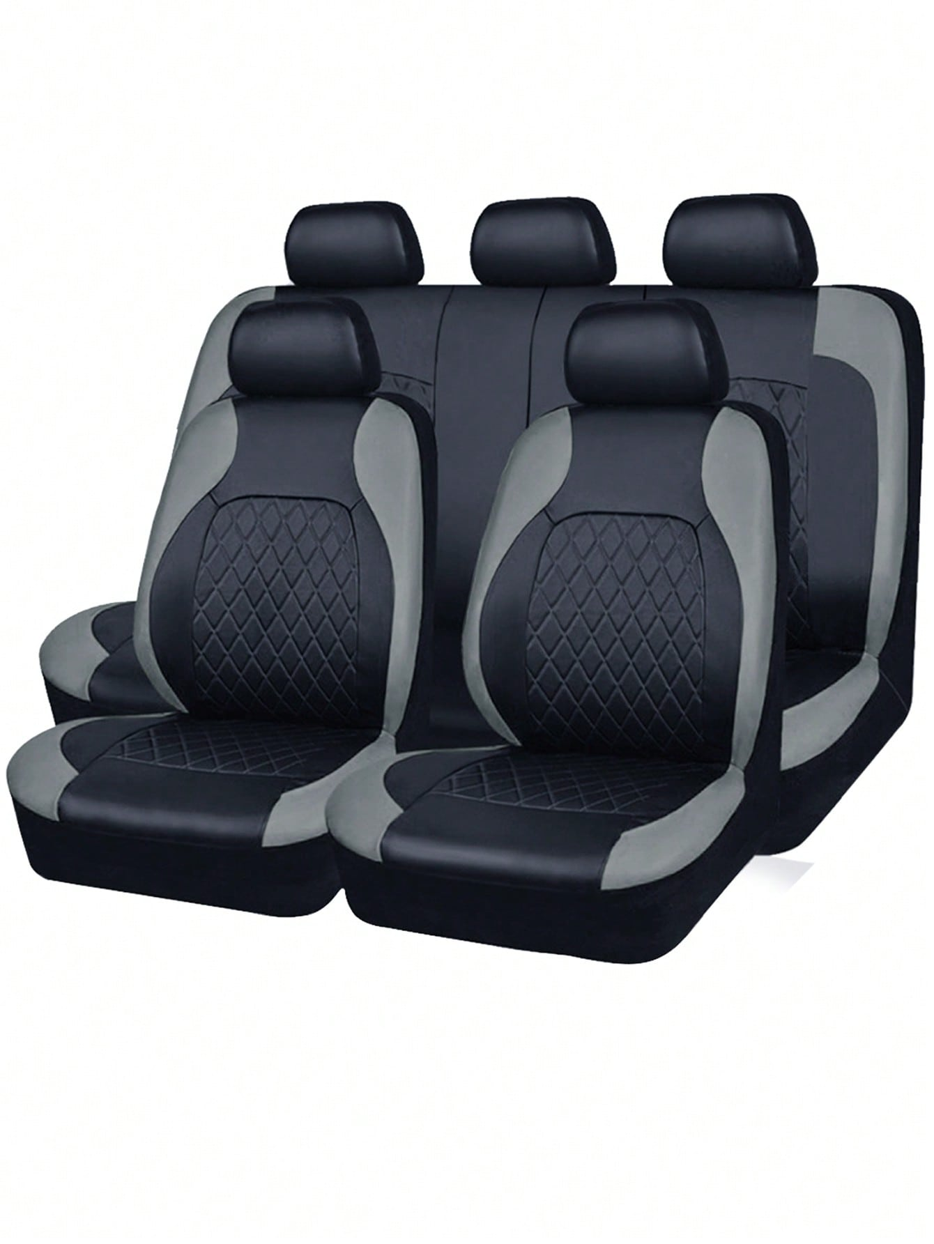 9Pcs PU Leather Car Seat Cover Set - Thread Pressed Faux Leather