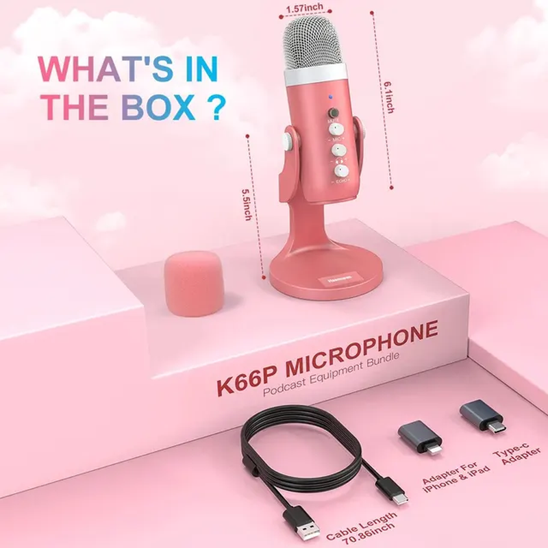 Miniature : USB Microphone Condenser for PC Mac Computer - Pink .