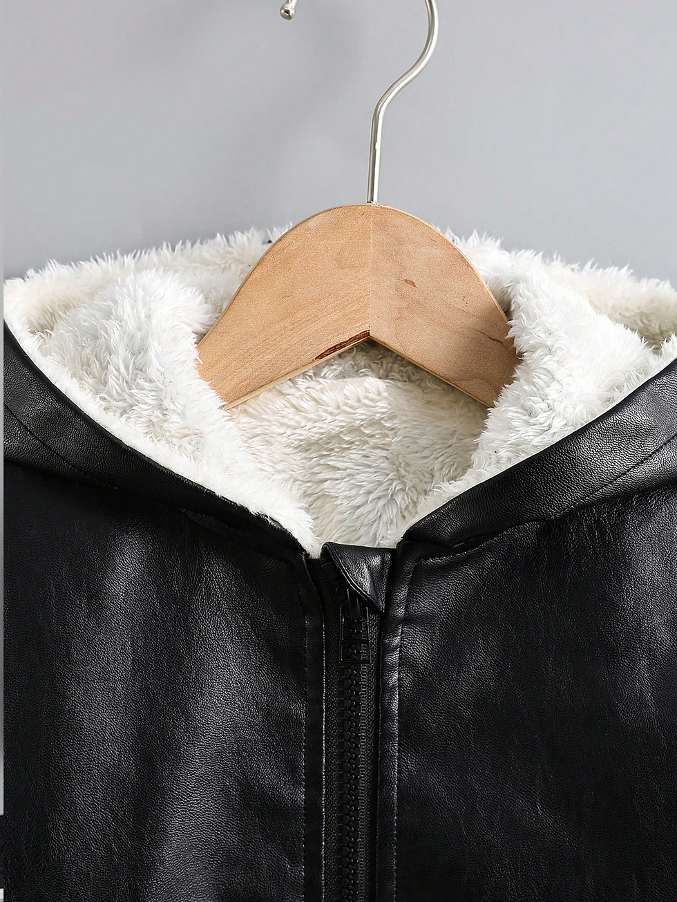 Miniature : Teddy Lined Hooded PU leather Jacket - Boys & Girls
